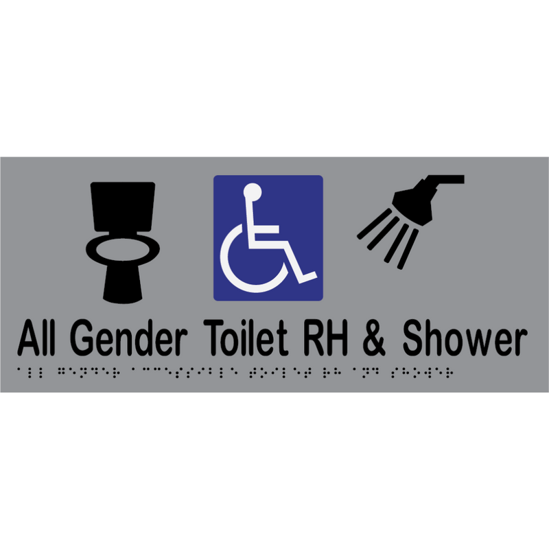 All Gender Accessible Toilet RH & Shower Braille Sign in Stainless Steel - MLS16443_SS