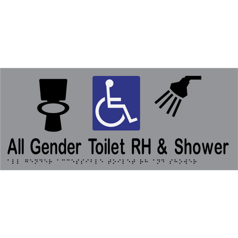 All Gender Accessible Toilet RH & Shower Braille Sign in Silver Vinyl - MLS16443_SIL