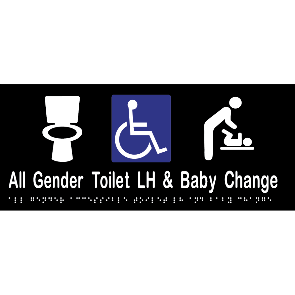 All Gender Accessible Toilet LH & Baby Change Braille Sign in Designer Black Vinyl - MLS16444_BLK