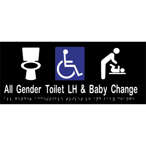 All Gender Accessible Toilet LH & Baby Change Braille Sign in Designer Black Vinyl - MLS16444_BLK