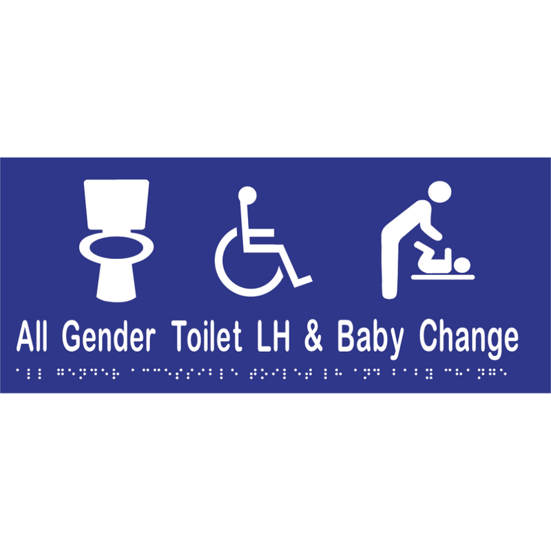 All Gender Accessible Toilet LH & Baby Change Braille Sign in Blue Vinyl - MLS16444_BLU