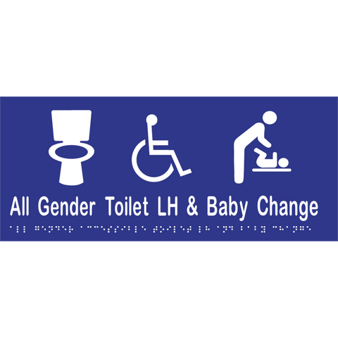 All Gender Accessible Toilet LH & Baby Change Braille Sign in Blue Vinyl - MLS16444_BLU