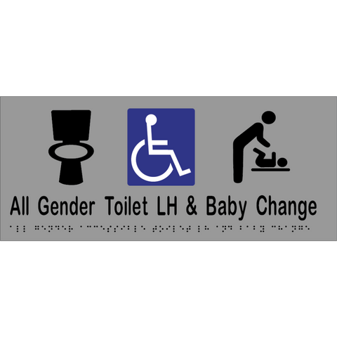 All Gender Accessible Toilet LH & Baby Change Braille Sign in Silver Vinyl - MLS16444_SIL