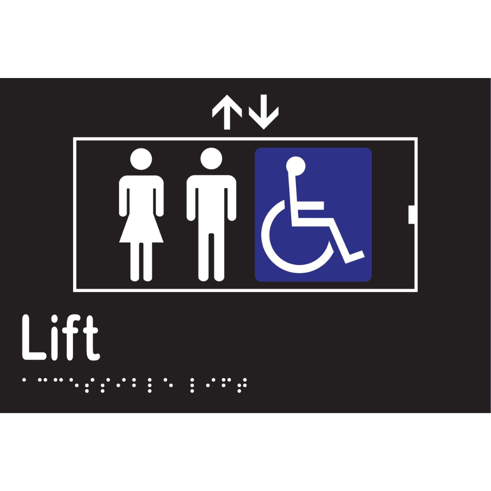 Accessible Lift Braille Sign in Designer Black Vinyl - MLS16451_BLK
