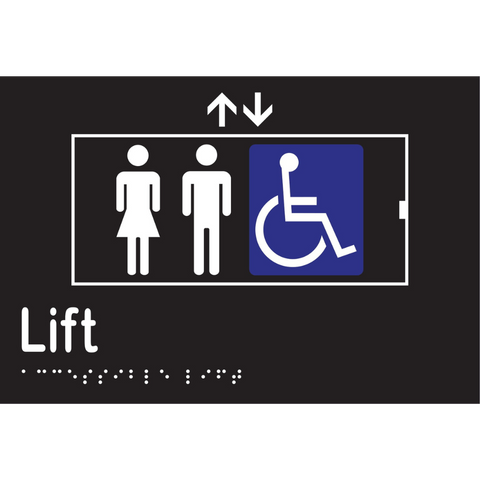 Accessible Lift Braille Sign in Designer Black Vinyl - MLS16451_BLK