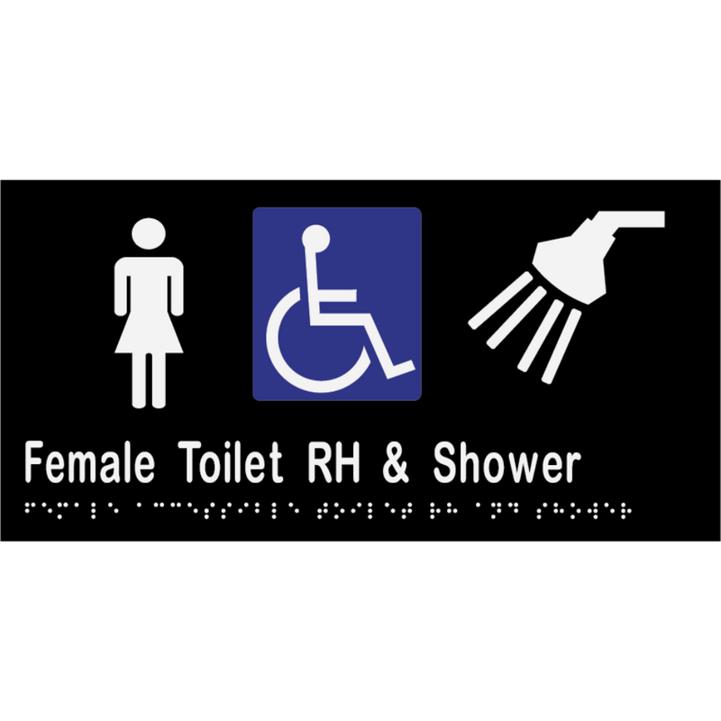 Female Accessible Toilet & Shower RH Braille Sign in Designer Black Vinyl - MLS16461_BLK