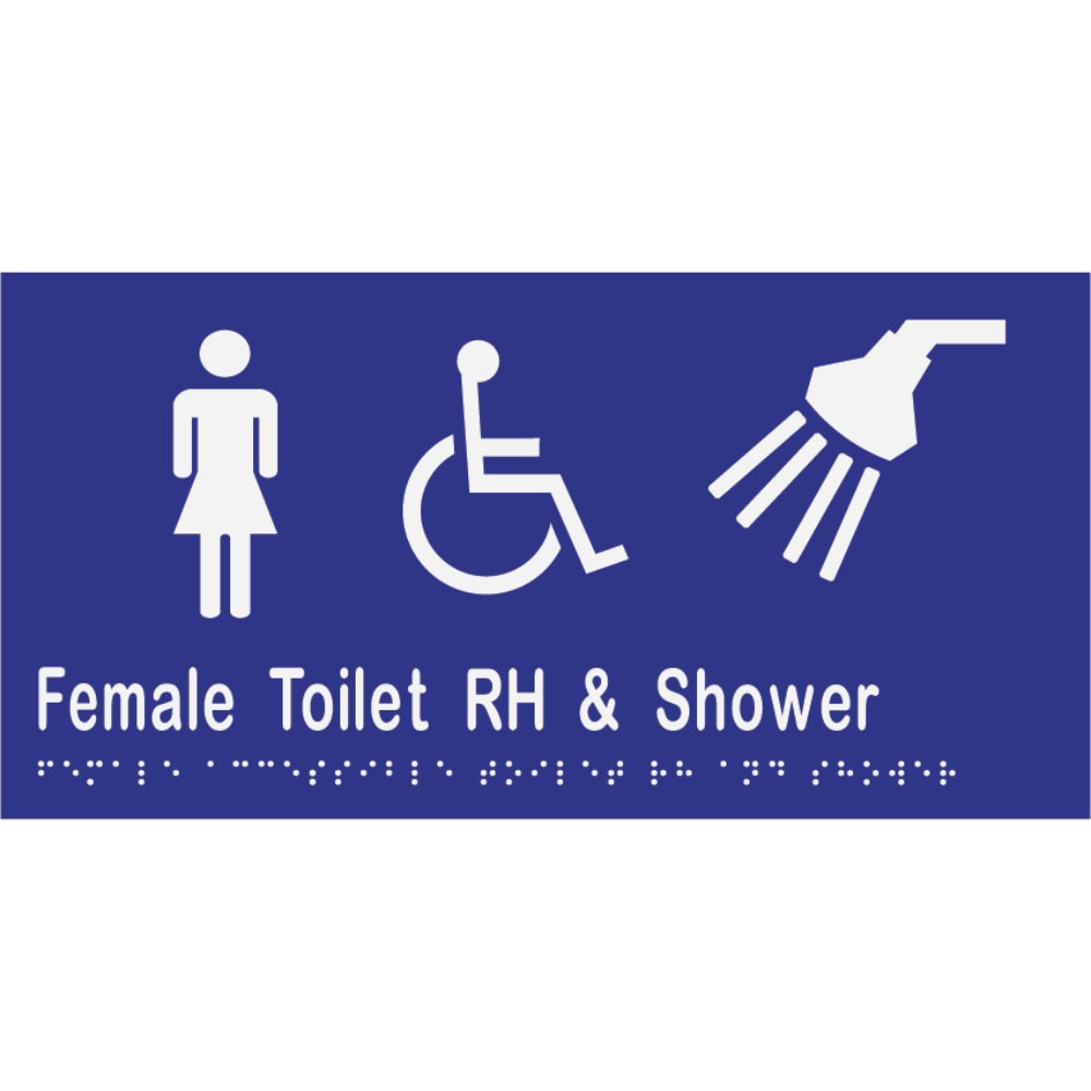 Female Accessible Toilet & Shower RH Braille Sign in Blue Vinyl - MLS16461_BLU