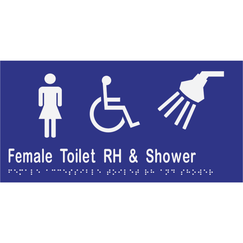 Female Accessible Toilet & Shower RH Braille Sign in Blue Vinyl - MLS16461_BLU
