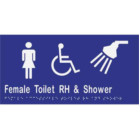 Female Accessible Toilet & Shower RH Braille Sign in Blue Vinyl - MLS16461_BLU