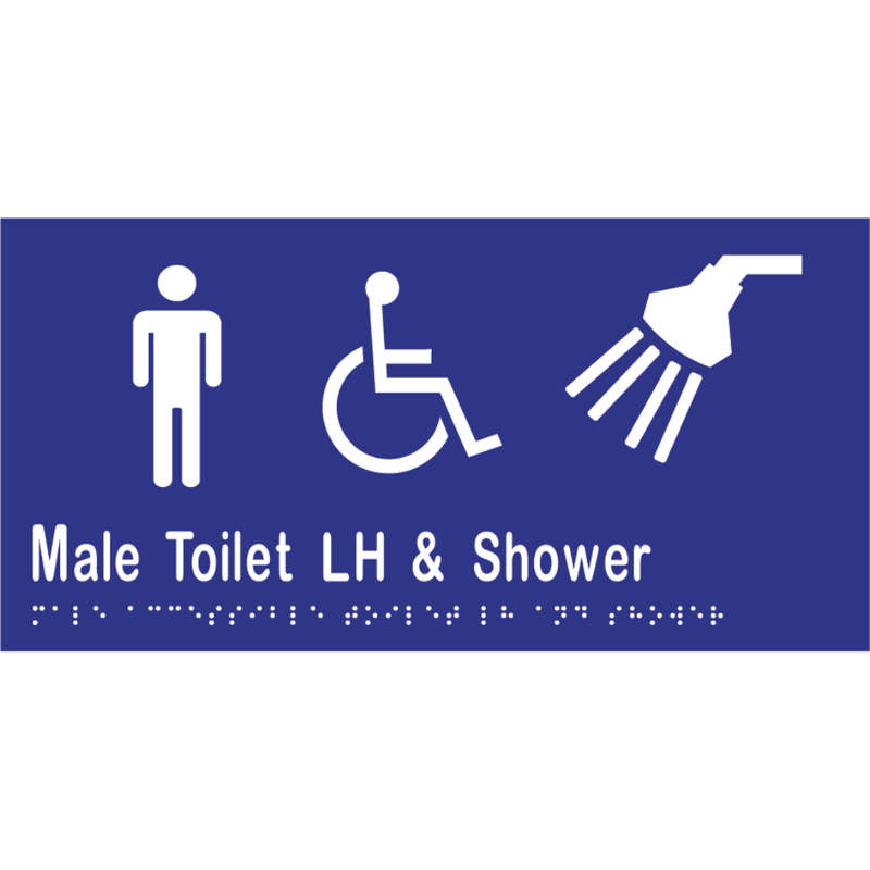 Male Accessible Toilet & Shower LH Braille Sign in Blue Vinyl - MLS16470_BLU