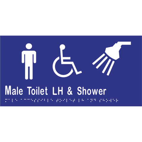 Male Accessible Toilet & Shower LH Braille Sign in Blue Vinyl - MLS16470_BLU