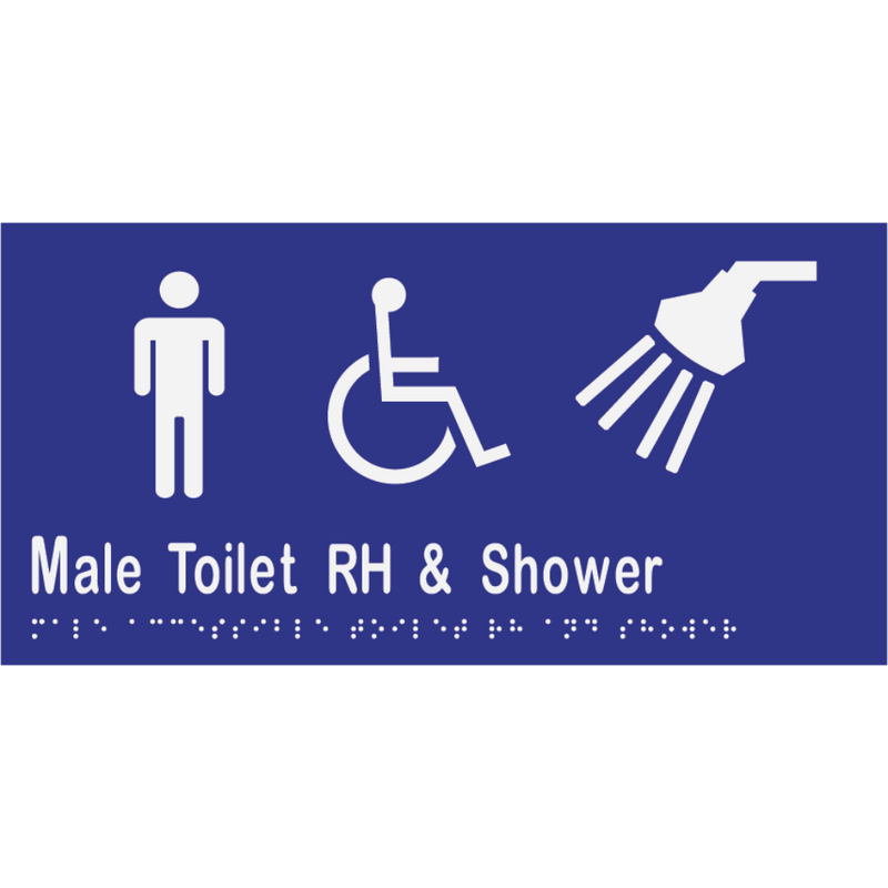 Male Accessible Toilet & Shower RH Braille Sign in Blue Vinyl - MLS16471_BLU