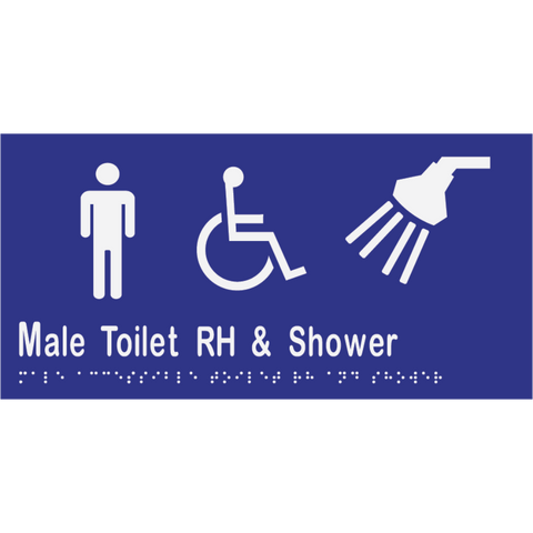 Male Accessible Toilet & Shower RH Braille Sign in Blue Vinyl - MLS16471_BLU