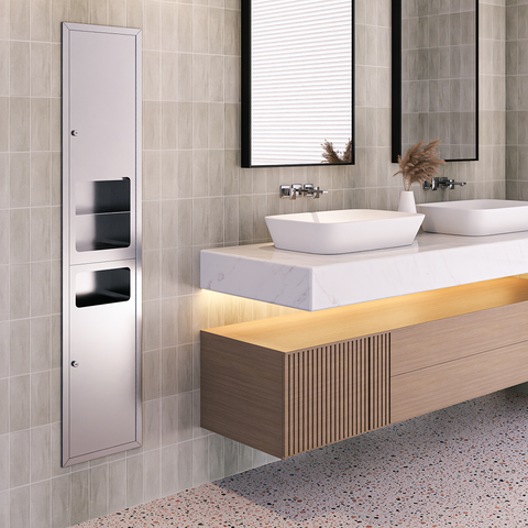 Recessed Paper Towel Dispenser, Hand Dryer & Waste Receptacle in Satin Stainless Steel - ML_ECLIPSE_3N1REC_D