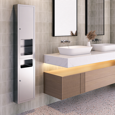 Surface Mounted Paper Towel Dispenser, Hand Dryer & Waste Receptacle in Satin Stainless Steel - ML_ECLIPSE_3N1SM_D