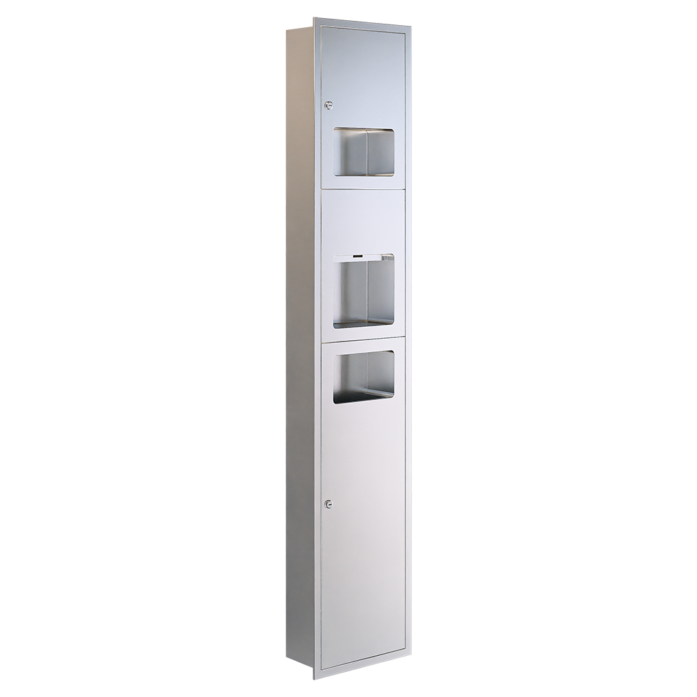Recessed Paper Towel Dispenser, Hand Dryer & Waste Receptacle in Satin Stainless Steel - ML_ECO_73N1REC