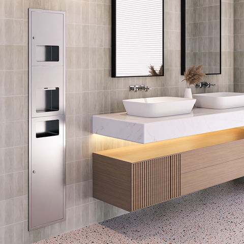 Recessed Paper Towel Dispenser, Hand Dryer & Waste Receptacle in Satin Stainless Steel - ML_ECO_73N1REC