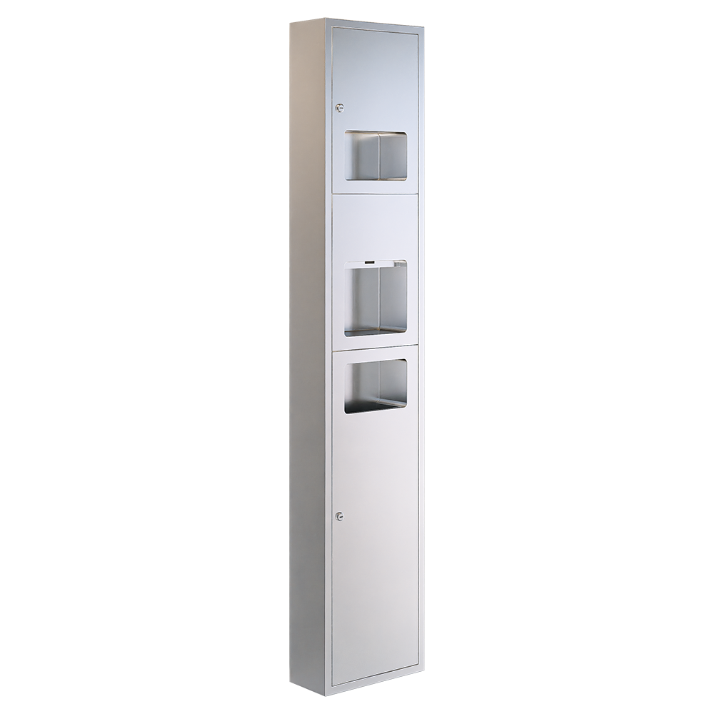 Surface Mounted Paper Towel Dispenser, Hand Dryer & Waste Receptacle in Satin Stainless Steel - ML_ECO_73N1SM