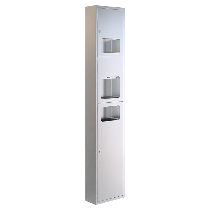 Surface Mounted Paper Towel Dispenser, Hand Dryer & Waste Receptacle in Satin Stainless Steel - ML_ECO_73N1SM