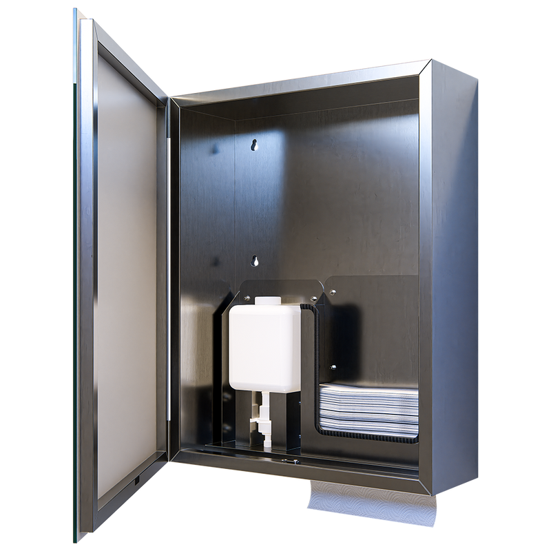Integrated Mirror Cabinet (Includes Soap Dispenser & Paper Towel Dispenser) in Satin Stainless Steel - ML_IMC2_SS