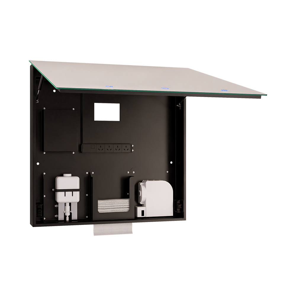 Integrated Mirror Cabinet (Includes Hand Dryer, Soap Dispenser & Paper Towel Dispenser) in Designer Black - ML_IMC3_LUX