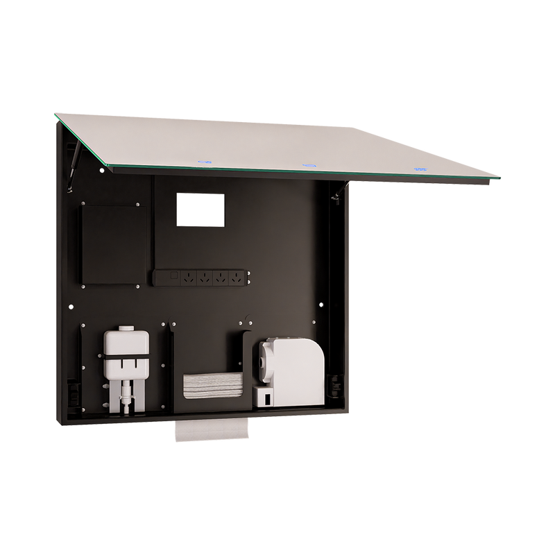 Integrated Mirror Cabinet (Includes Hand Dryer, Soap Dispenser & Paper Towel Dispenser) in Designer Black - ML_IMC3_LUX
