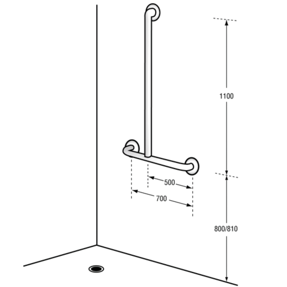 Bariatric Offset Flush Mount Shower LH Grab Rail in Satin Stainless Steel - MLRB_107_SS