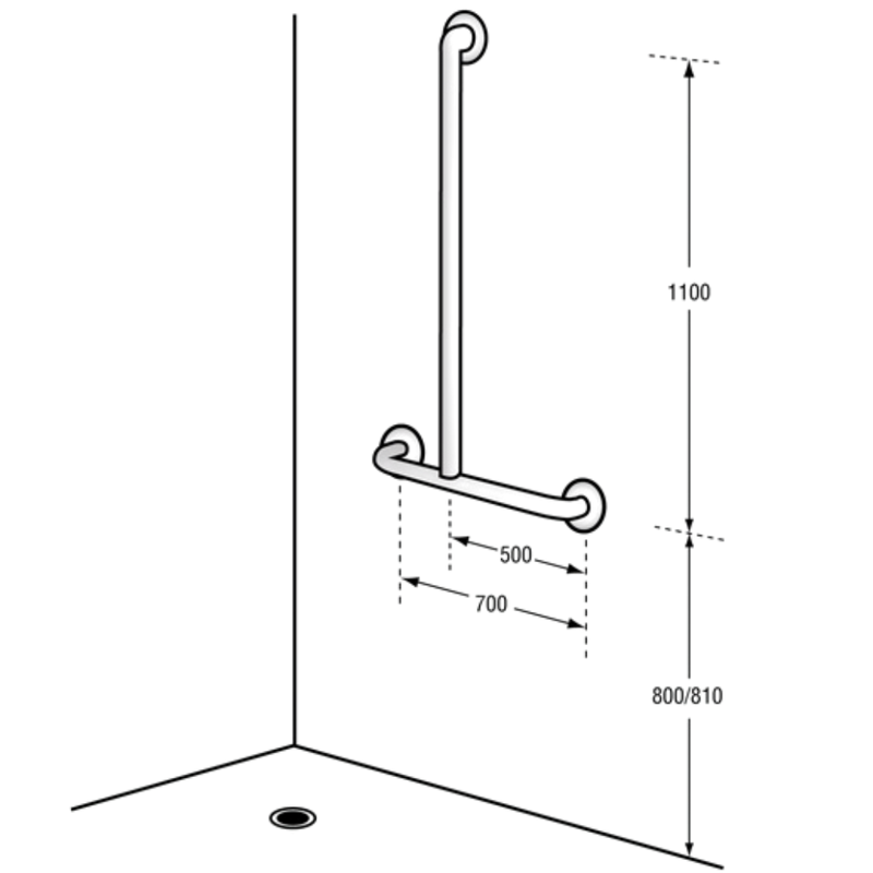 Bariatric Offset Flush Mount Shower LH Grab Rail in Satin Stainless Steel - MLRB_107_SS