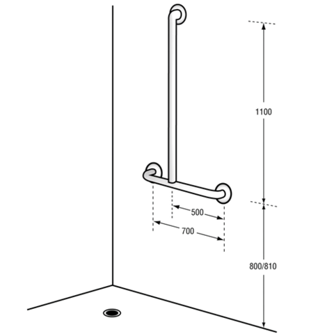 Bariatric Offset Flush Mount Shower LH Grab Rail in Satin Stainless Steel - MLRB_107_SS