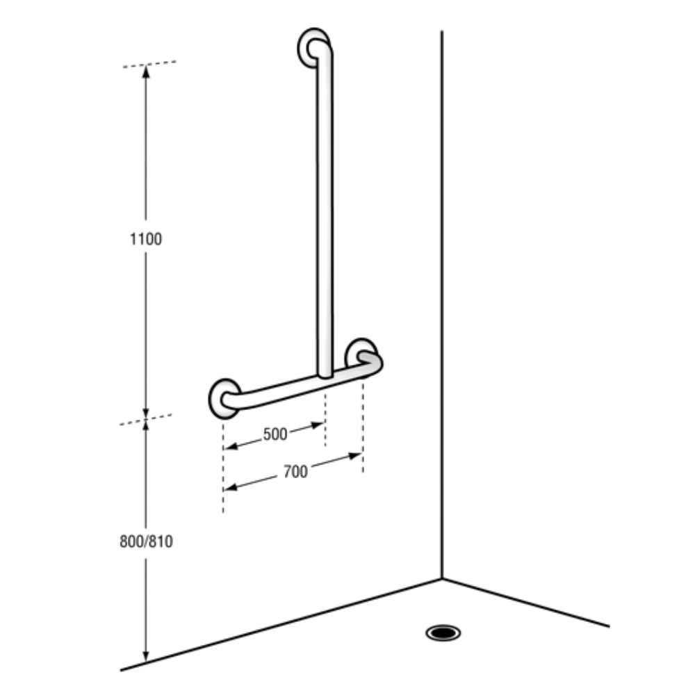 Bariatric Offset Flush Mount Shower RH Grab Rail in Satin Stainless Steel - MLRB_108_SS