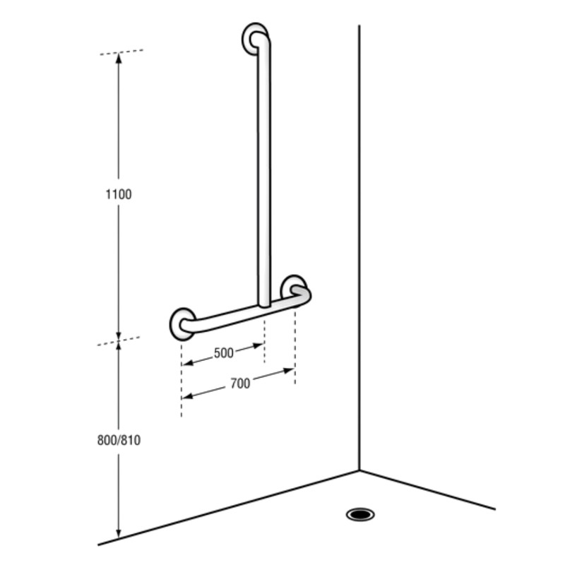 Bariatric Offset Flush Mount Shower RH Grab Rail in Satin Stainless Steel - MLRB_108_SS