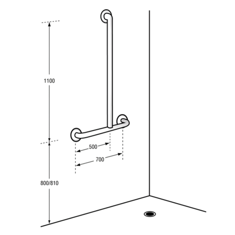 Bariatric Offset Flush Mount Shower RH Grab Rail in Satin Stainless Steel - MLRB_108_SS