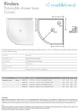 Marbletrend Flinders Curved Polymarble Shower Base (Australian Made) - Various Sizes
