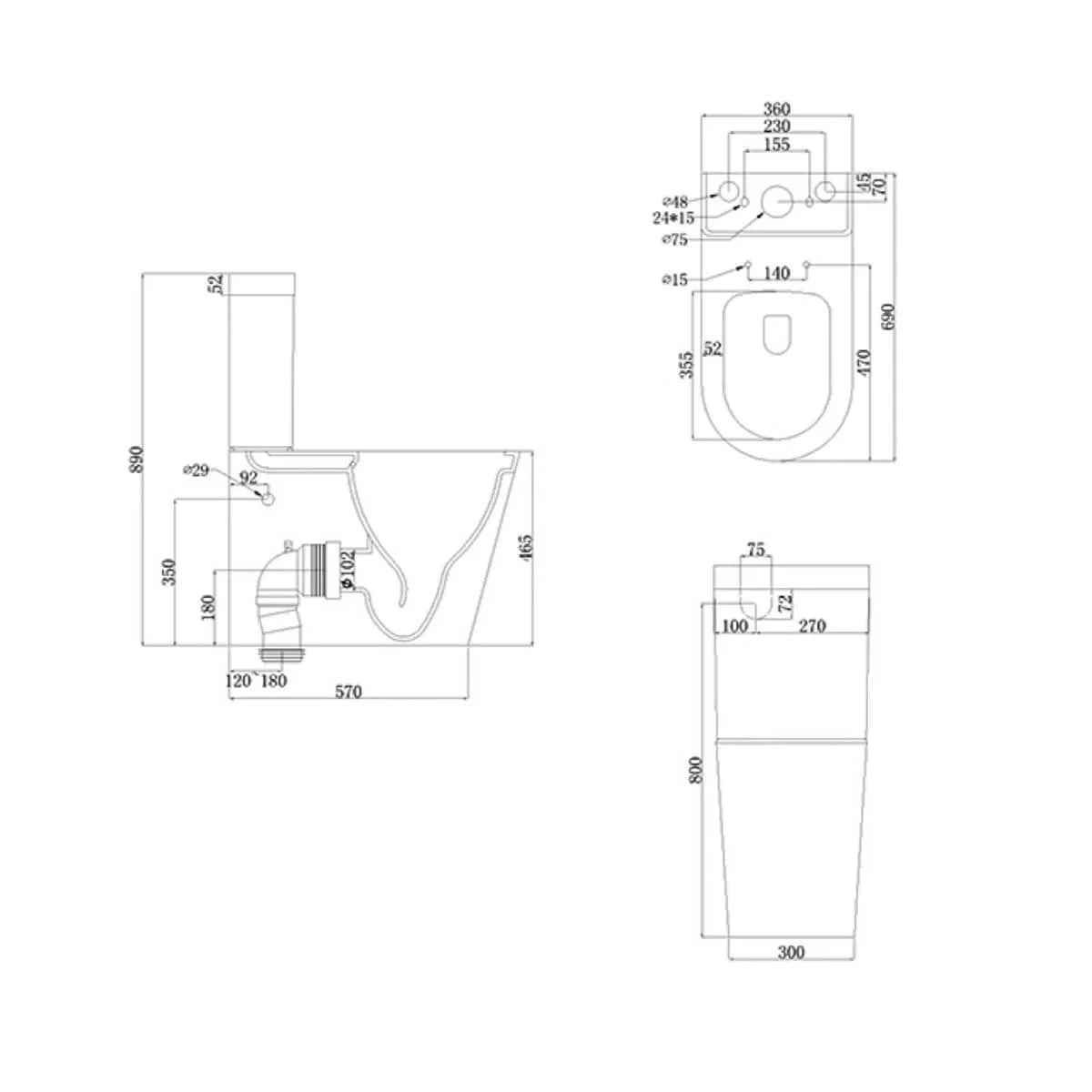 Extra Height Back To Wall Rimless Flush Toilet Suite with Soft Close Seat