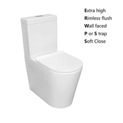 Extra Height Back To Wall Rimless Flush Toilet Suite with Soft Close Seat