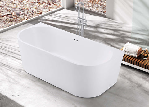 Paco Back to Wall Freestanding Bath with Overflow 1400 / 1500 / 1700mm - Gloss White