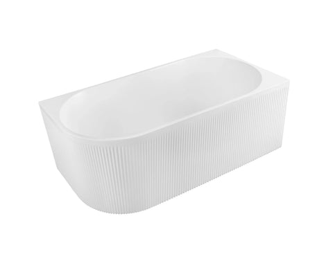 Nova Corner Right Hand Corner Back to Wall Fluted Bath 1500mm - Matt White