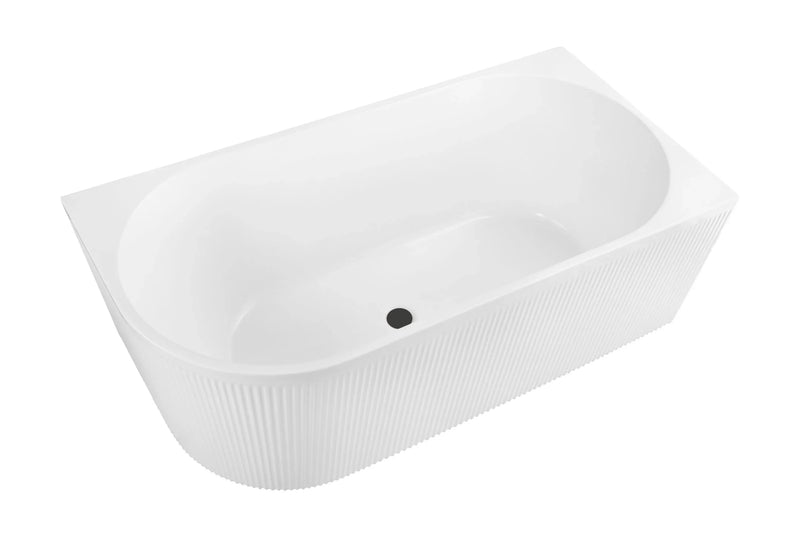 Nova Corner Right Hand Corner Back to Wall Fluted Bath 1500mm - Matte White
