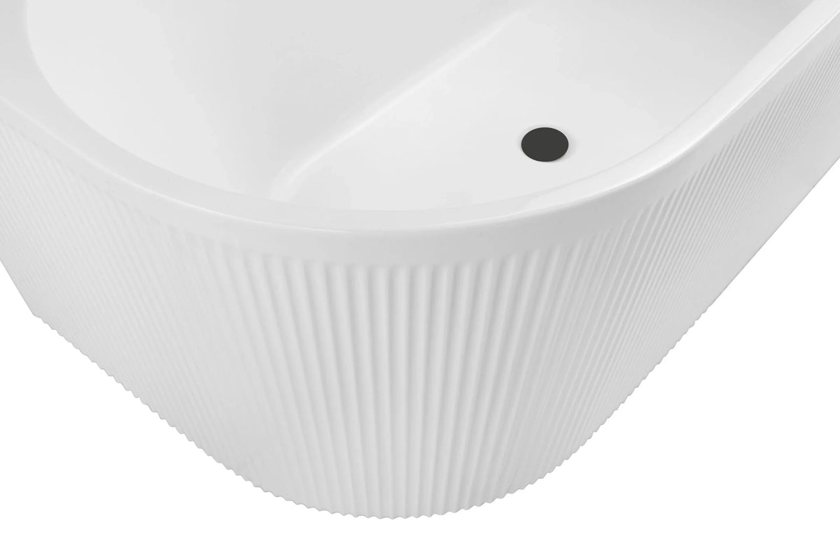 Nova Corner Right Hand Corner Back to Wall Fluted Bath 1500mm - Matte White
