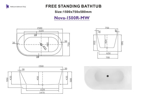 Nova Corner Right Hand Corner Back to Wall Fluted Bath 1500mm - Matt White