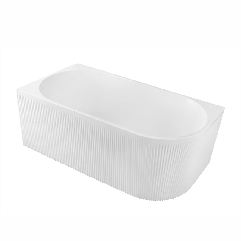 Nova Corner Left Hand Corner Back to Wall Fluted Bath 1500mm - Matte White