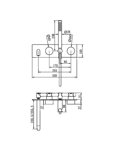 Kara Shower Over Bath System with Spout 230mm - Various Colours