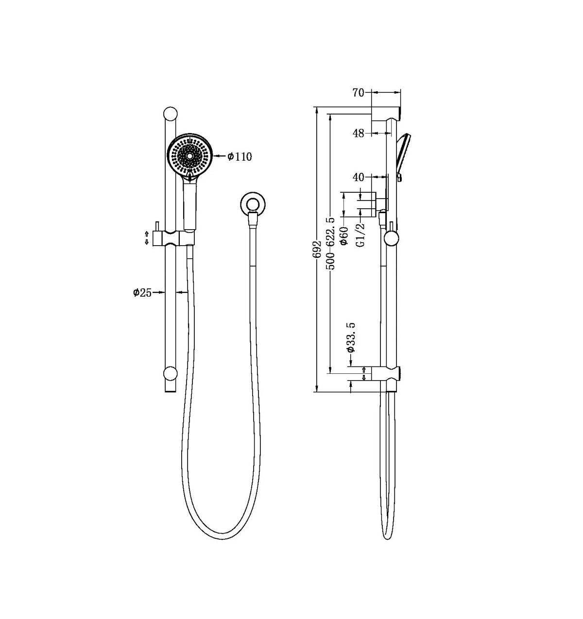 Nero Builder Range Round Rail Shower - Various Colours