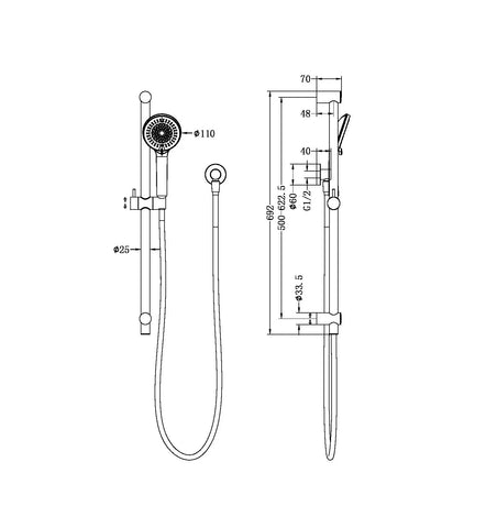 Nero Builder Range Round Rail Shower - Various Colours