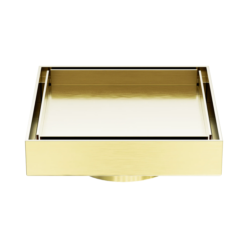 NERO 130mm Square Tile Insert Floor Waste 80mm Outlet Brushed Gold ( Stock Clearance)