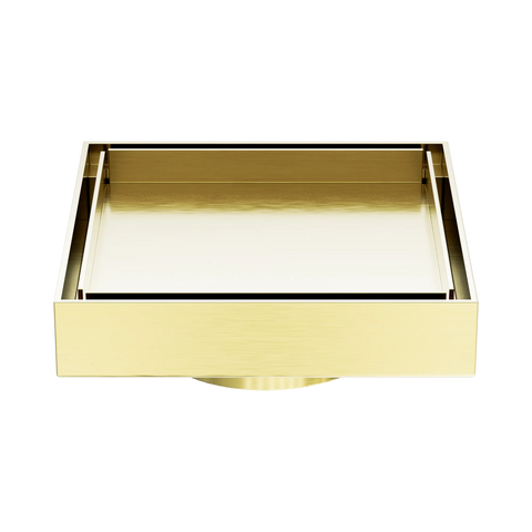 NERO 130mm Square Tile Insert Floor Waste 80mm Outlet Brushed Gold ( Stock Clearance)