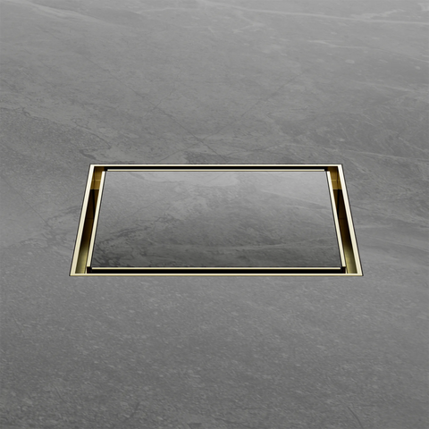 NERO 130mm Square Tile Insert Floor Waste 80mm Outlet Brushed Gold ( Stock Clearance)
