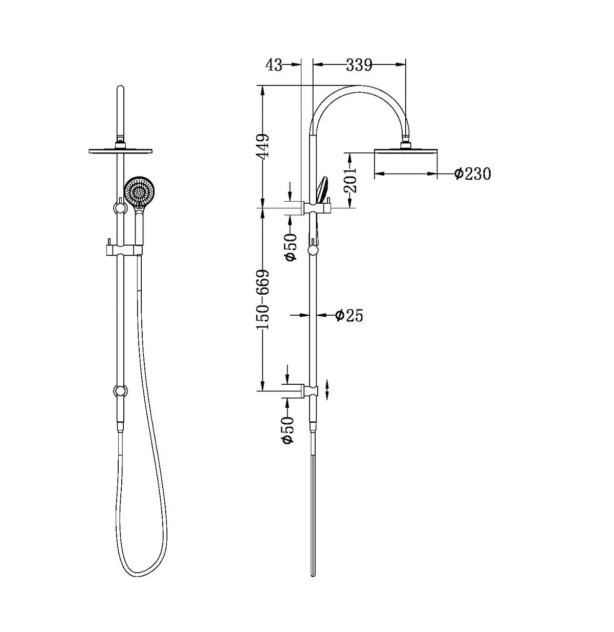 Nero Mecca Dual Shower Rail with Air Shower - Various Colours