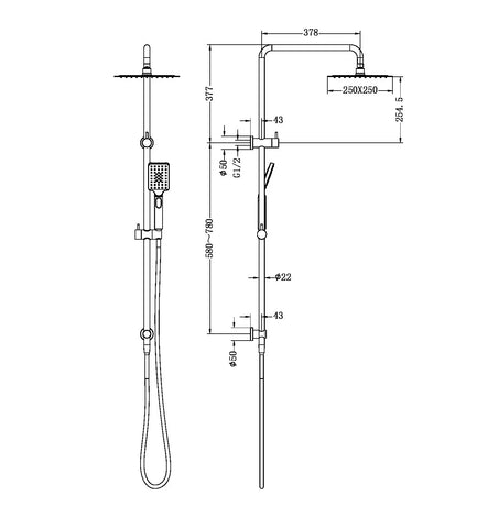 Nero Square Project Dual Shower Rail - Various Colours