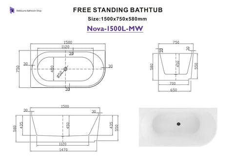 Nova Corner Left Hand Corner Back to Wall Fluted Bath 1500mm - Matt White